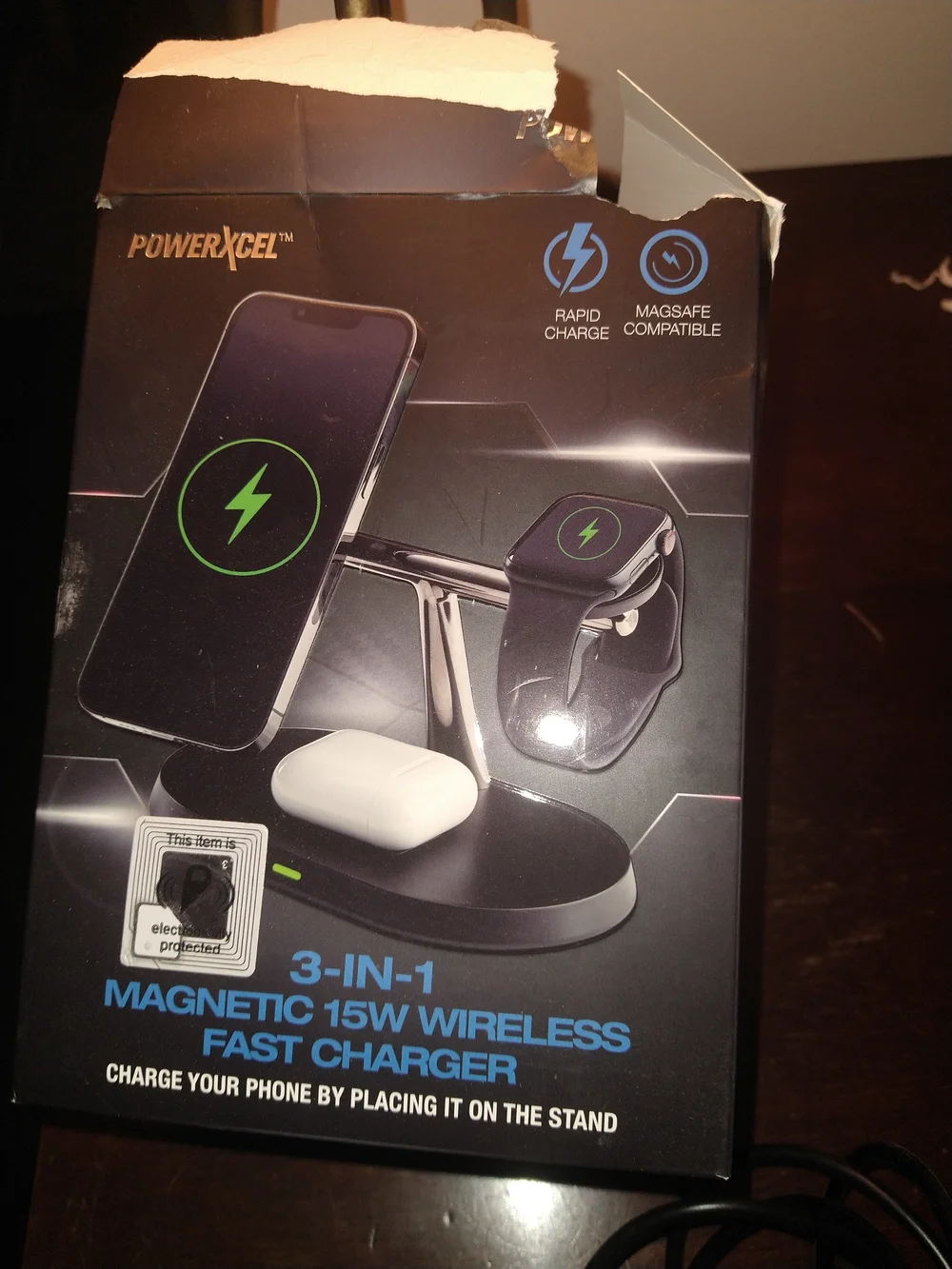 POWERXCEL 3-in-1 Magnetic 15W Wireless Charger - Black